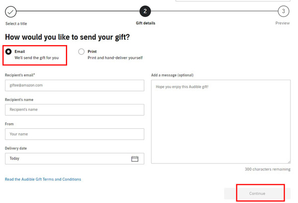 enter the gift recipient details