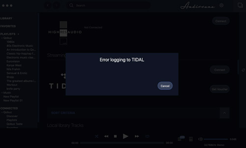 audirvana tidal login failed