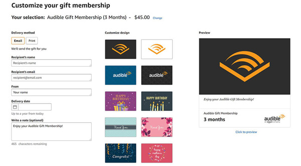 customize audible gift card