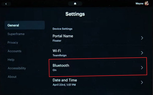 turn on bluetooth facebook portal