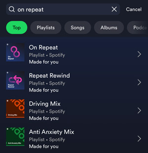 search spotify on repeat playlist