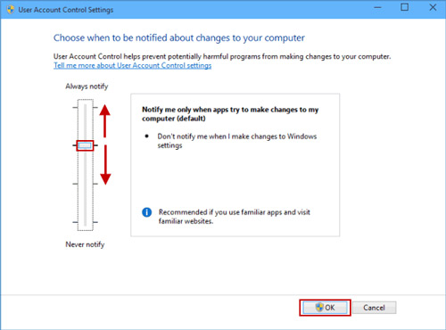 change user account control settings windows