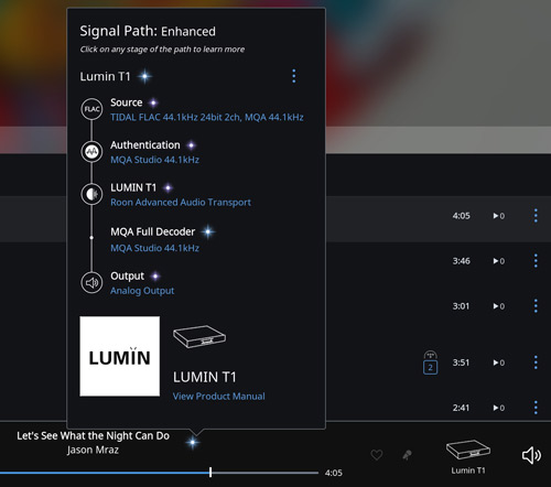play tidal on lumin through roon
