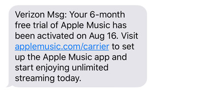verizon apple music free message