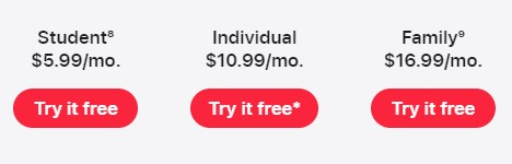 apple music subscription plans