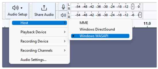 select windows wasapi as the host