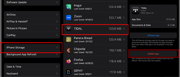 clear tidal cache on iphone