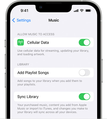 turn on sync library on iphone