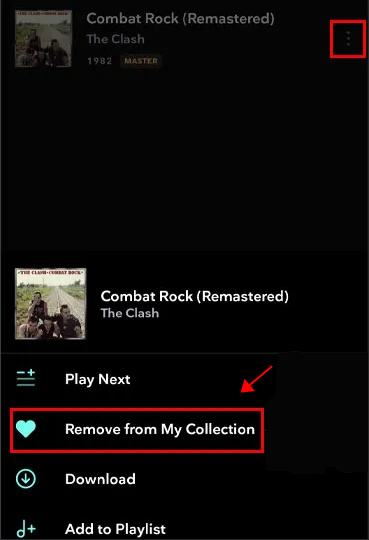 remove from my collection on tidal