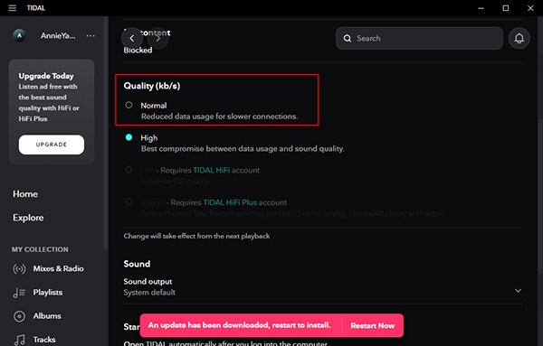 adjust tidal stream quality to normal