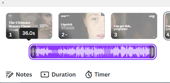 adjust audio section in canva