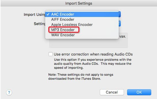 click mp3 encoder in itunes