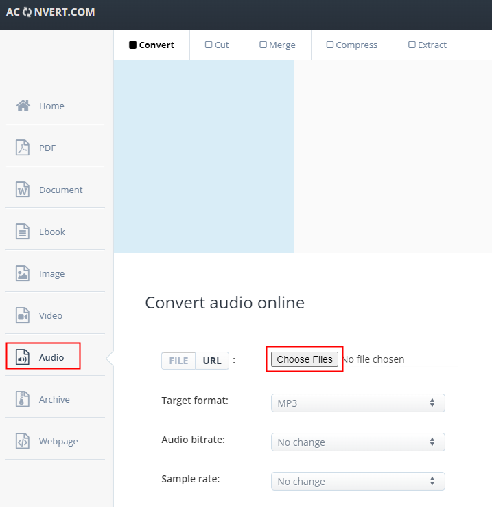 choose audible aaxc file on aconvert