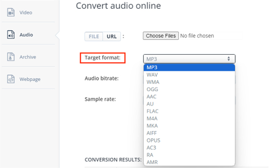 set audible aaxc format to mp3 on aconvert