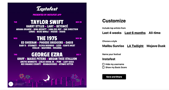 customize instafest lineup with apple music