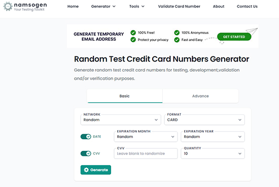 generate a live credit card