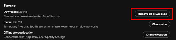 remove all downloads from spotify on pc
