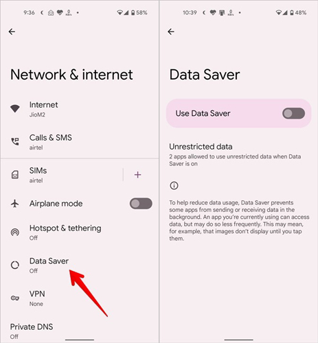 turn on data saver